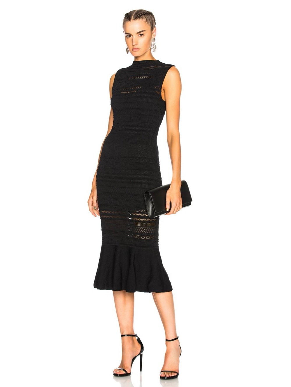 Alexis Rilla Open Knit Midi Dress Trumpet Hem Bodycon Black Size Small